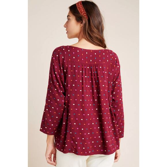 ANTHROPOLOGIE MAEVE sz PS Dottie embroidered dot blouse VGUC - Picture 4 of 5